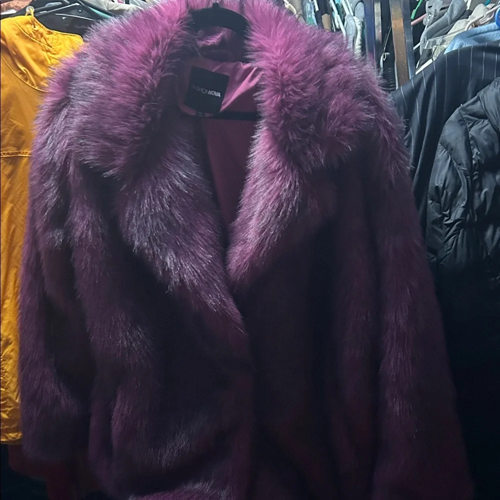 Fashion Nova Faux Fur Teddy Coat in Plum Purple - Picture 1 of 6
